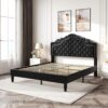 SHA CERLIN Queen Bed Frame with Adjustable Headboard/Velvet Upholstered/Diamond Button Tufted and Metal Studs/No Box Spring Needed/Wood Slat Support/Easy Assembly/Black - Image 8