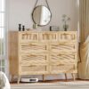 Rovaurx 9 Drawers Dresser for Bedroom, Boho Chest of Drawers with Metal Handles, Wooden Storage Organizer with Rattan Drawers for Closet, Living Room, Hallway, Natural RDG009M - Image 2