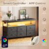Huuger LED TV Stand for Bedroom, 47 Inch Dresser with Power Outlets, Entertainment Center for 55, 50, 43 Inch TV, 6 Drawer Dresser for Bedroom, Chest of Drawers with Open Shlef, PU Leather, Black - Image 4
