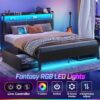 Rolanstar Bed Frame Queen Size with Charging Station and LED Lights, Upholstered Storage Headboard with Drawers, Heavy Duty Metal Slats, No Box Spring Needed, Noise Free, Easy Assembly, Dark Grey - Image 3