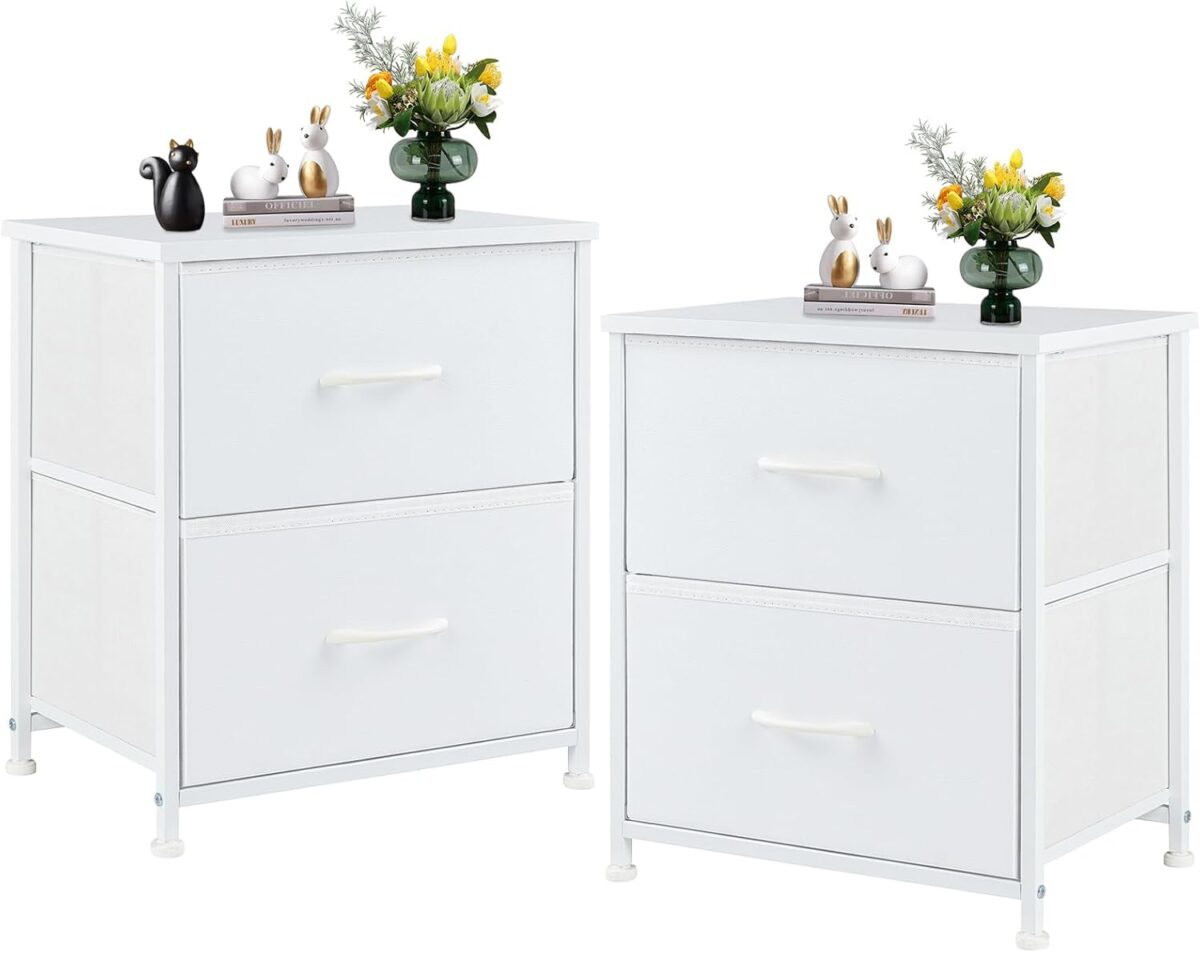 Sweetcrispy Nightstand Set of 2 with 2 Storage Drawers, 20" Height Small Bed Side Furniture End Table, Wooden Top Fabric Cabinet Kids Mini Dresser for Bedroom, Closet, Entryway, College Dorm