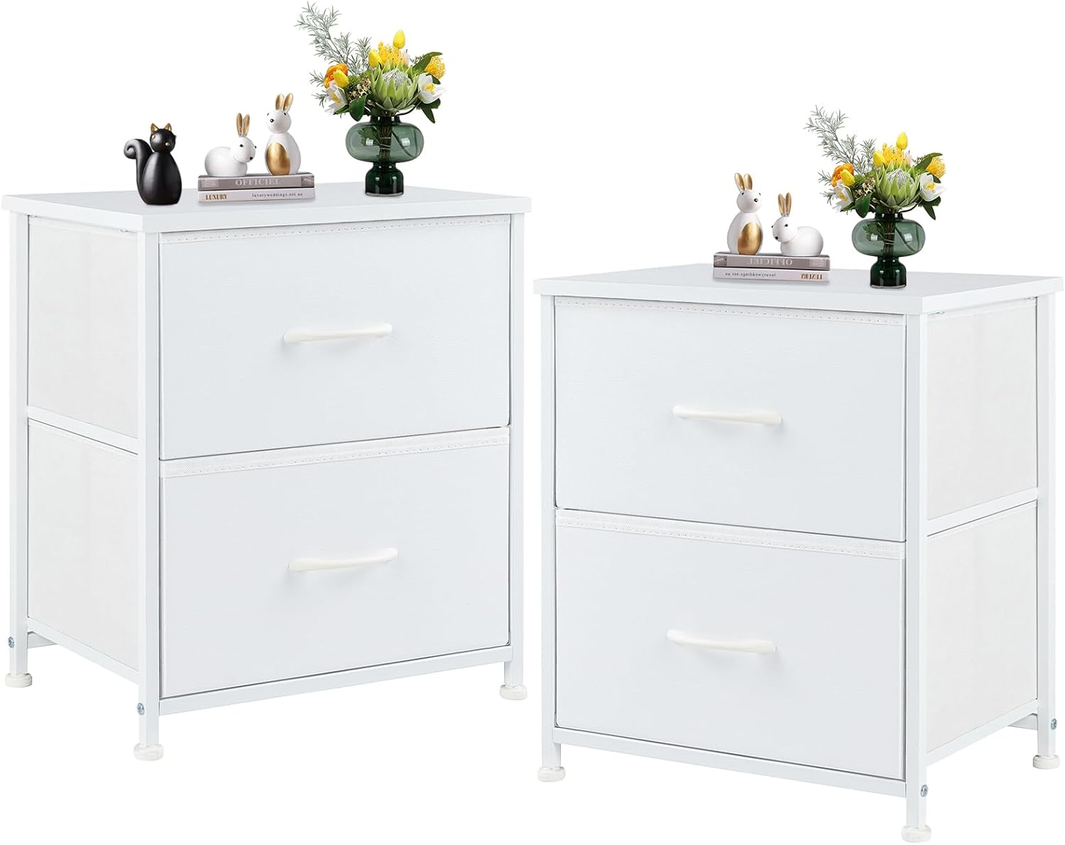 Sweetcrispy Nightstand Set of 2 with 2 Storage Drawers, 20" Height Small Bed Side Furniture End Table, Wooden Top Fabric Cabinet Kids Mini Dresser for Bedroom, Closet, Entryway, College Dorm