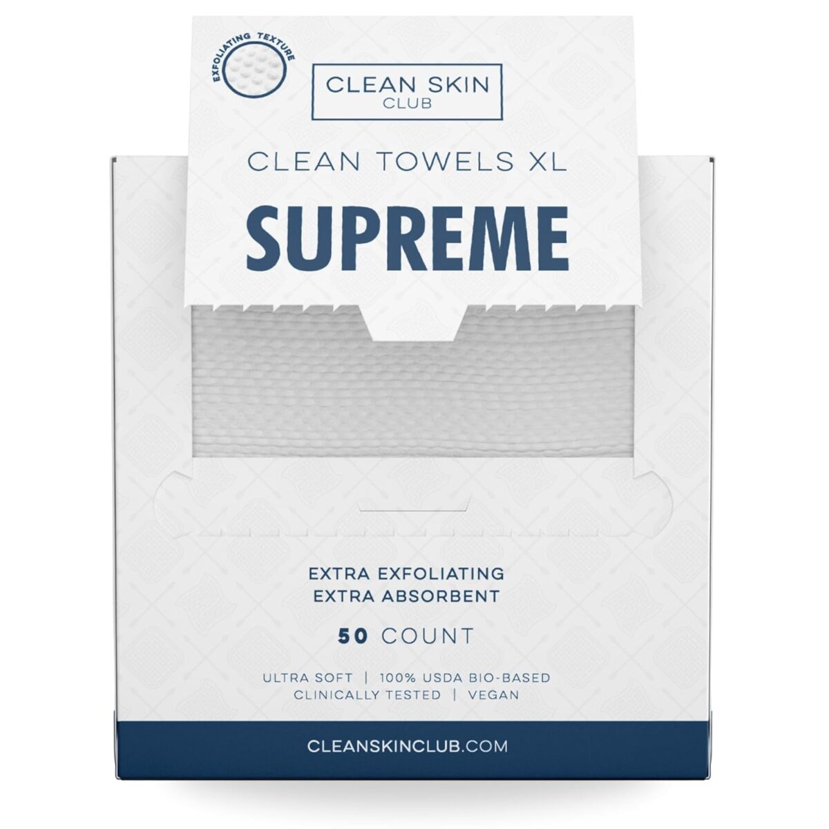 Clean Skin Club Clean Towels XL™ Supreme, 100% USDA Biobased Face Towel, Disposable Face Towelette, Eczema Association Accepted, Makeup Remover Dry Wipes, Ultra Soft, 50 Ct, 1 Pack