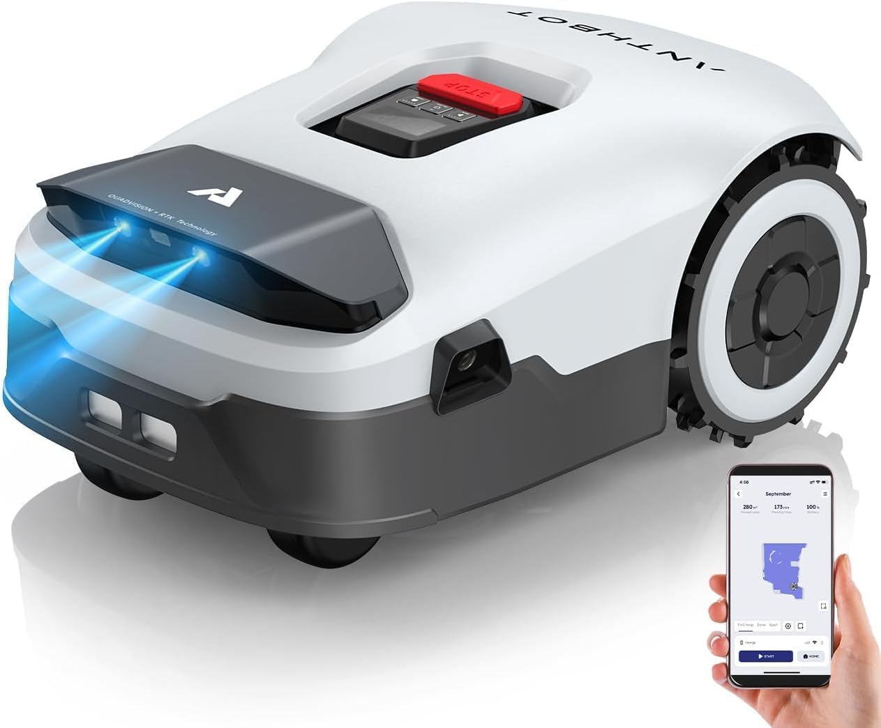 Robot Lawn Mower NO Wire - 0.9 Acre, Full Band RTK+4-Eye Vision Robotic Lawnmower, Automatic Mapping, 30 Multi-Zone Management, 3D Obstacle Avoidance, Anti-Theft, APP Control, ANTHBOT Genie3000