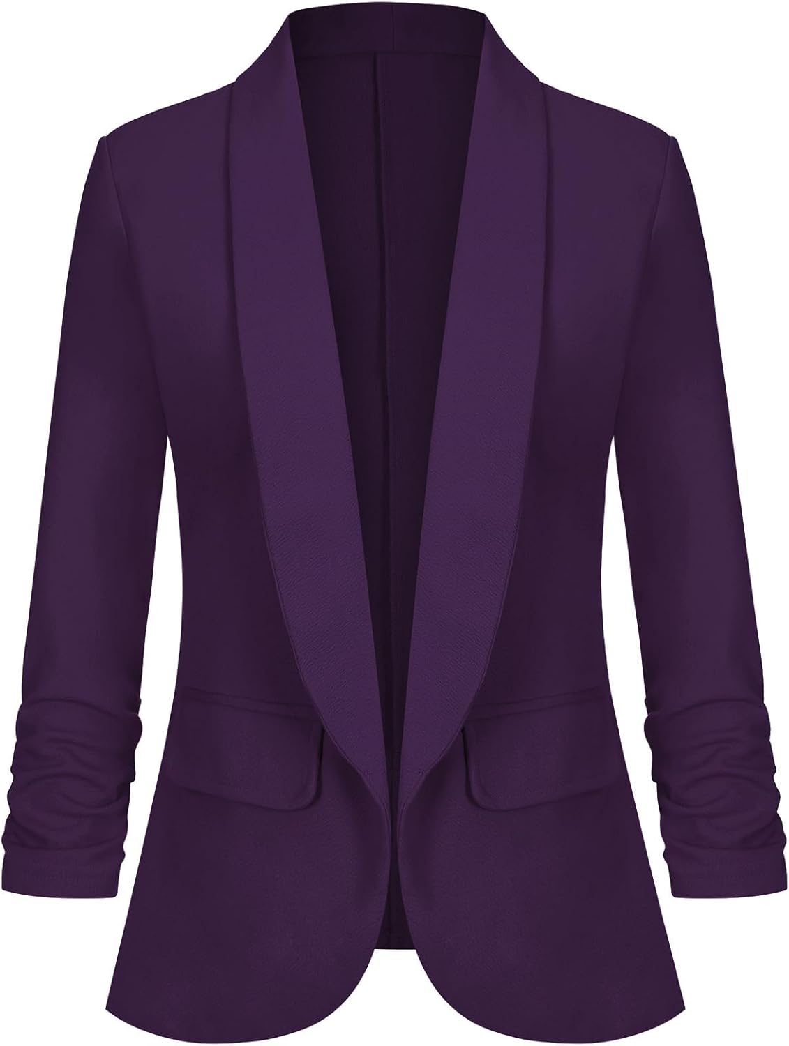 Women's Casual Open Front Blazers Shawl Lapel Ruched 3/4 Sleeve Office Lightweight Blazer Jackets with Pockets