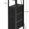 Narrow End Tables Living Room Set of 2 with Charging Station, Skinny Side Table with Fabric Drawers, Slim Nightstand for Bedroom, Small Spaces, Couch, Black, HETNDP03BK - Image 3