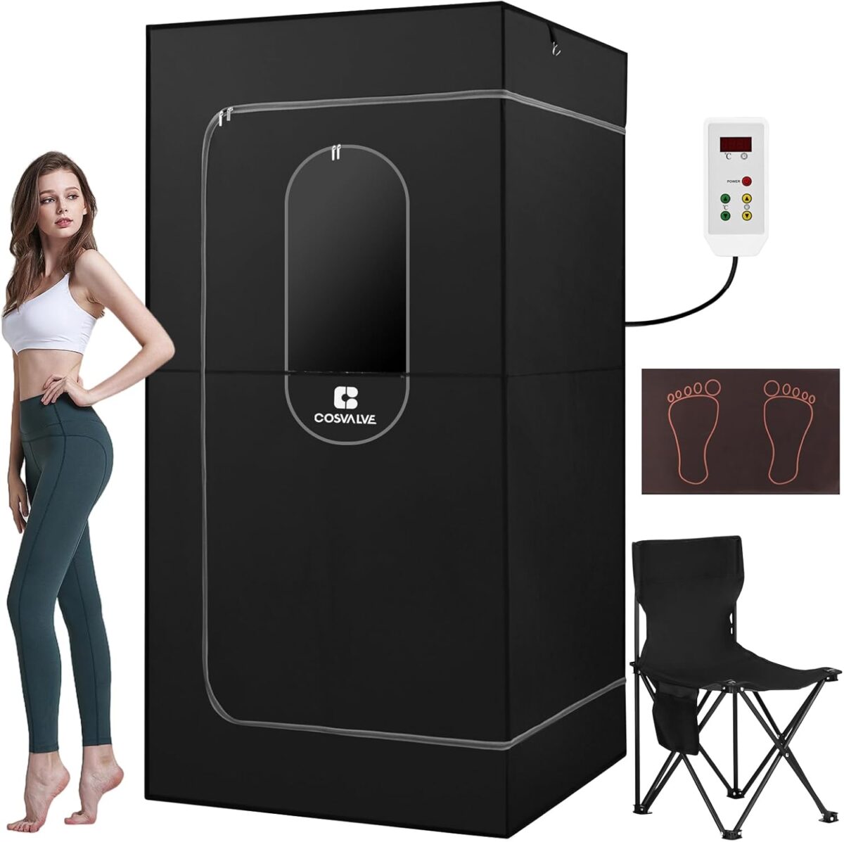 COSVALVE Portable Infrared Sauna for Home, Dry Sauna Heater Full Body with 4 Heating Panels and Heated Foot Pad, Remote Control, Indoor Home Spa, 35.4" x 35.4" x 71"