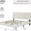 King Size Bed Frame,King Size Platform Bed Frame and Velvet Upholstered Headboard with Strong Wood Slats, Box Spring Optional, Mattress Foundation, Easy Assembly Beige - Image 2