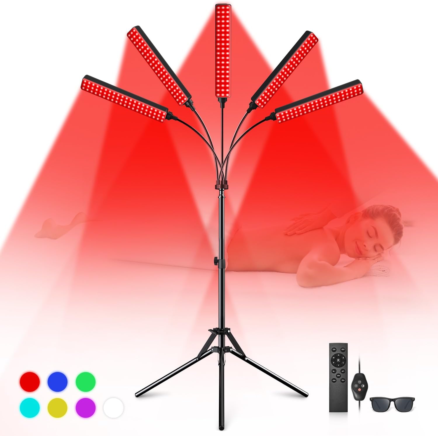 Red Light Therapy for Face Body, 5 Heads Red Infrared Light Therapy Device, 7Colors Full Body Red Light Therapy Devices, 660nm and 850nm Near Infrared for Face,Muscle,Body,Skin