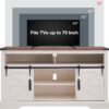 OKD Farmhouse TV Stand for 65+ Inch TV, 33" Tall Highboy Entertainment Center w/Sliding Barn Door, Rustic Media Console w/Storage Shelves, Wood Television Stand for Living Room, Antique White - Image 6