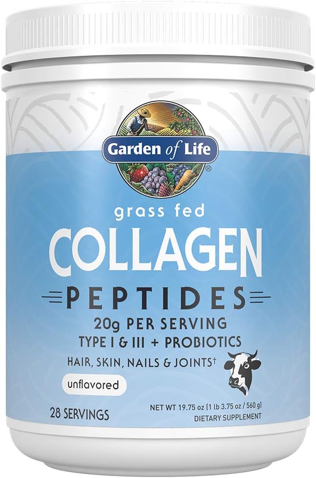 Garden of Life Grass Fed Collagen Peptides Powder Unflavored Collagen Powder for Women Men Hair Skin Nails Joints, Hydrolyzed Collagen Protein Supplements, Collagen for Women & Men, 28 Servings