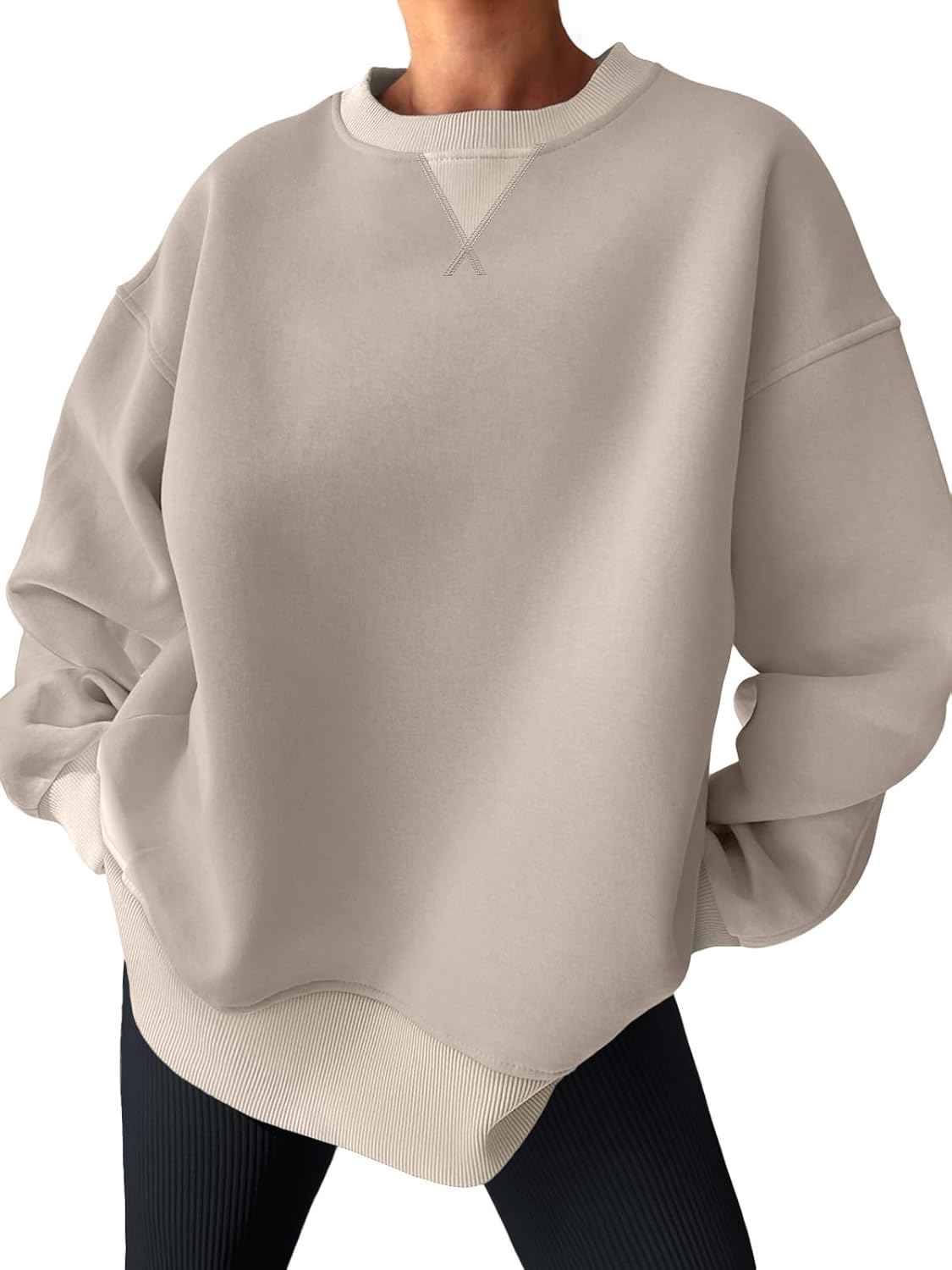 Trendy Queen Women's Oversized Color Block Fleeced Crewneck Sweatshirt