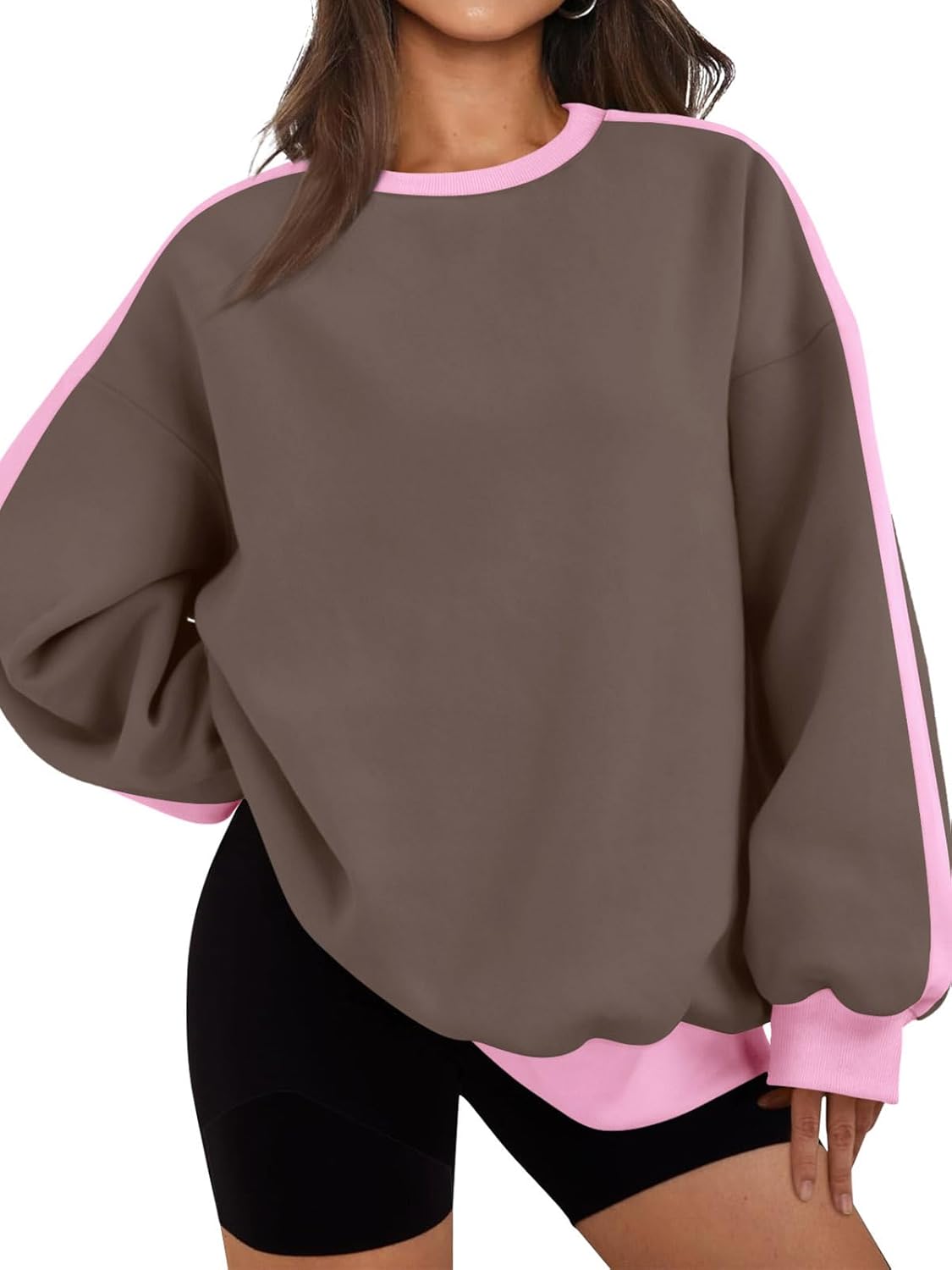 PINKMSTYLE Womens Oversized Crewneck Sweatshirts Color Block Long Sleeve Tunic Tops Loose Fit Pullover Fall Outfits