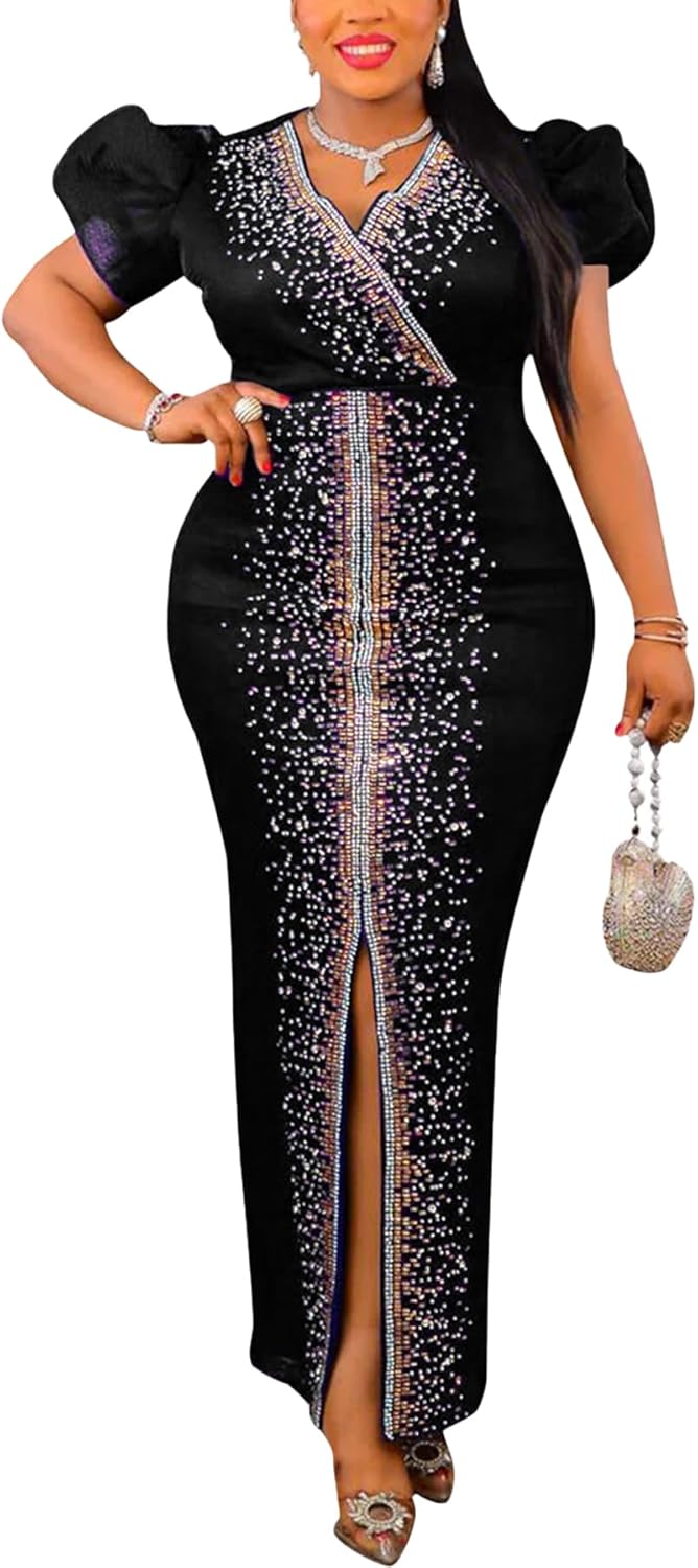 Nagfar Women Rhinestone and Sequin Birthday Party Sexy Club Night Out Holiday New Years Formal Dress