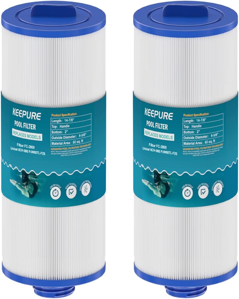 6CH-960 Spa Filter Replacement for Jacuzzi Filters J300, 14081, 6000-383A, J400, FC-2800, PJW60TL-F2S, 6541-383, 6540-383 Hot Tub Filter with Closed Handle(Not be Removed), 60 sq.ft, 2Packs