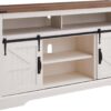 OKD Farmhouse TV Stand for 65+ Inch TV, 33" Tall Highboy Entertainment Center w/Sliding Barn Door, Rustic Media Console w/Storage Shelves, Wood Television Stand for Living Room, Antique White - Image 8