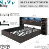 AMERLIFE King Size Lift Up Storage Bed Frame, 45.1" LED Bed Frame with 2 Side Shelves & Bookcase Headboard, Farmhouse Wood Platform Bed with Charging Station, No Box Spring Needed, Black - Image 2