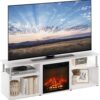 Furinno Jensen Open Storage Fireplace Entertainment Center for TV up to 70 Inch with Stainless Steel Tubes, White Oak/Chrome - Image 6