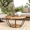 LITTLE TREE Round Coffee Table, 32" Circle Coffee Table for Living Room, 2-Tier Wood Accent Center Table with Open Storage Industrial Design Home Furniture (Wood Grain and Black) - Image 5