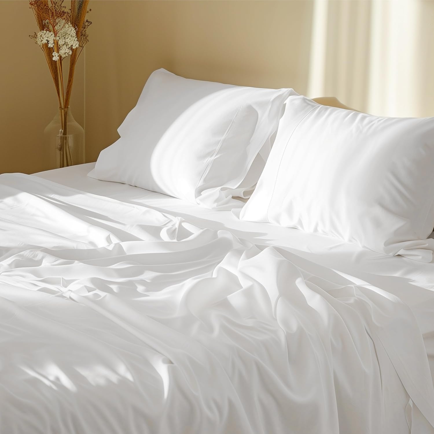 Bedsure Cotton Percale King Size Sheet Sets - 100% Cotton Bed Set for King Size Bed, Breathable & Crirsp Soft Sheets, Deep Pocket Up to 16 Inches, Bedding Bedsheets & Pillowcases, White