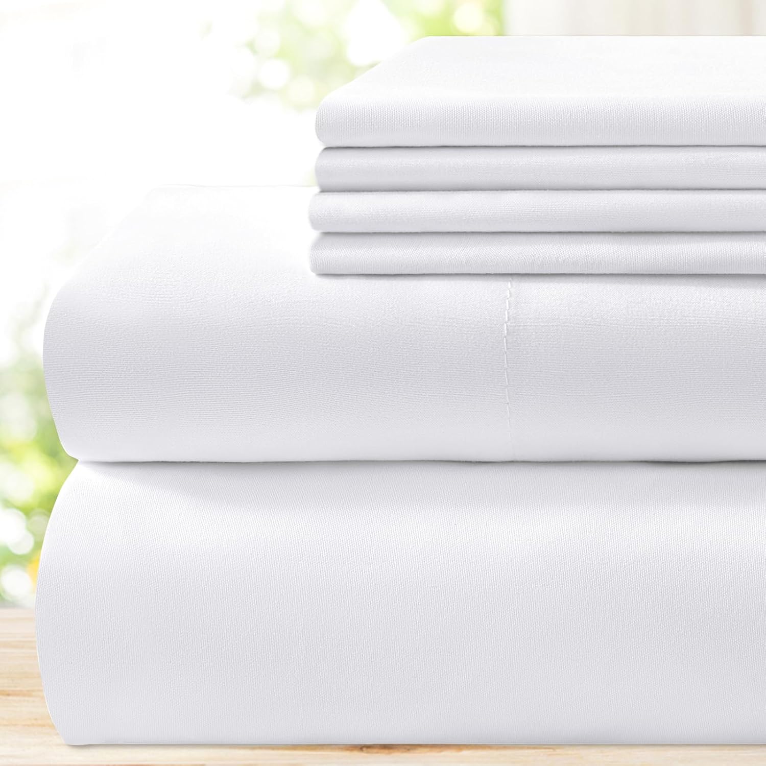 BYSURE Hotel Luxury Bed Sheets Set 6 Piece(Queen, White) - Super Soft 1800 Thread Count 100% Microfiber Sheets with Deep Pockets, Wrinkle & Fade Resistant