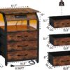End Tables Set of 2, Nightstands with Charging Station and LED Lights, 3 Drawers Fabric Dresser, Storage Side Tables for Bedside, Living Room, Rustic Brown - Image 3
