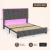 EnHomee Queen Size Bed Frame with Velvet Headboard and LED Lights, Storage Headboard Platform Bed with Charging Station, Sturdy Wooden Slats Support,Noise-Free,Easy Assembly, Dark Gray - Image 2