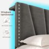 EnHomee Queen Size Bed Frame with Velvet Headboard and LED Lights, Storage Headboard Platform Bed with Charging Station, Sturdy Wooden Slats Support,Noise-Free,Easy Assembly, Dark Gray - Image 4