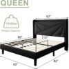 Feonase Queen Bed Frame with Charging Station, Upholstered Platform Bed Frame with Wingback Storage Headboard, Solid Wood Slats Support, No Box Spring Needed, Black - Image 2