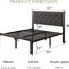 Feonase Full Size Metal Bed Frame, Heavy-Duty Platform Bed Frame with Linen Upholstered Headboard, 12" Storage Space, Steel Slats Support, No Box Spring Needed, Gray - Image 2