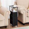 Narrow End Tables Living Room Set of 2 with Charging Station, Skinny Side Table with Fabric Drawers, Slim Nightstand for Bedroom, Small Spaces, Couch, Black, HETNDP03BK - Image 2