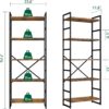 Shintenchi 2 Pieces 5 Tiers Bookshelf, Classically Tall Bookcase Shelf, Industrial Book Rack, Modern Book Holder in Bedroom/Living Room/Home/Office, Storage Rack Shelves for Books/Movies-Rustic Brown - Image 4