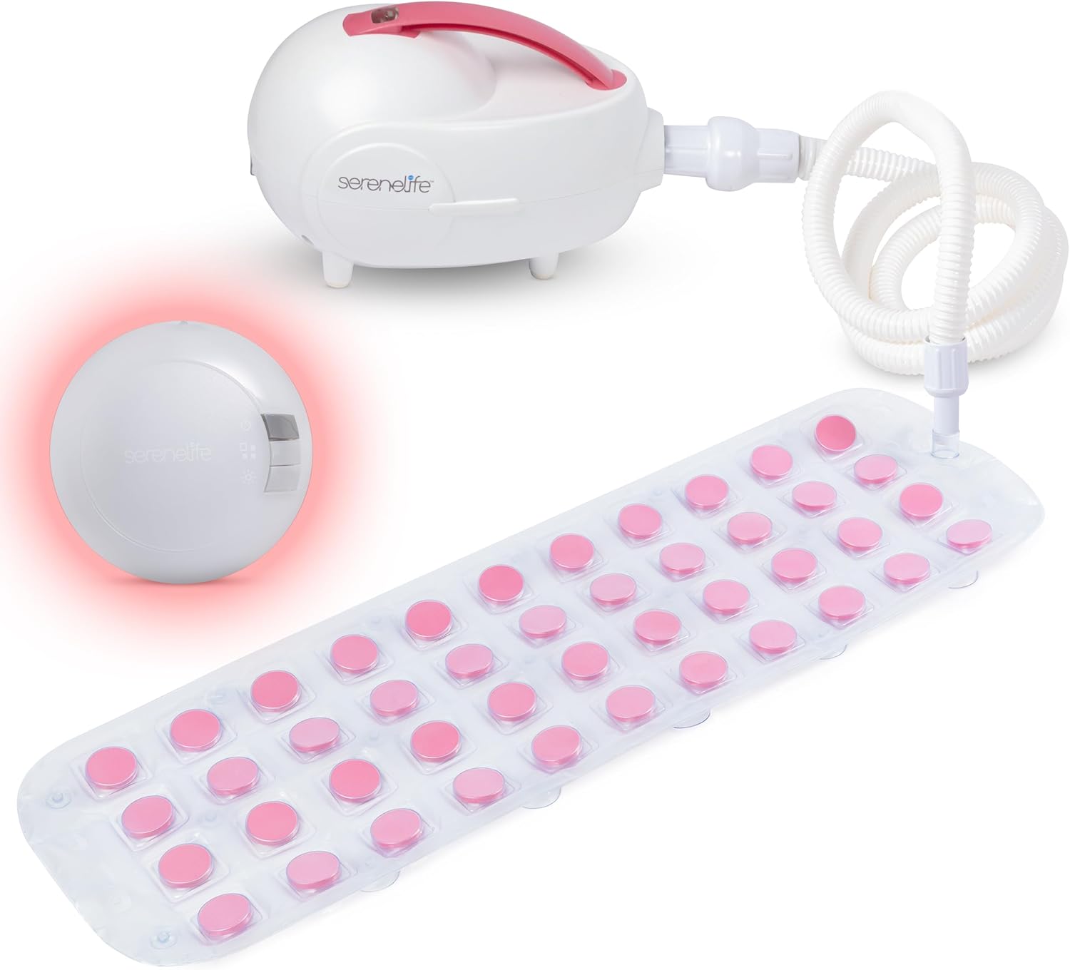SereneLife Bubble Bath Mat – Portable Spa with Adjustable Intensity, Waterproof LED Light, Pillow & Remote Control for Ultimate Relaxation (Pink)