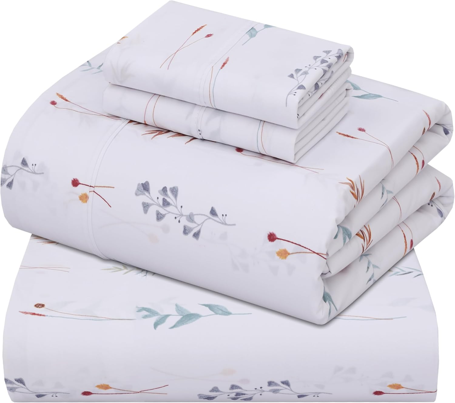 ZOYER 100% Cotton Sheets - Cooling & Crisp Full Size Percale Bed Sheets, 16" Deep Pockets Full Bedding Set, Lightweight & Breathable, Durable, 4 Pieces, Fairy Meadows