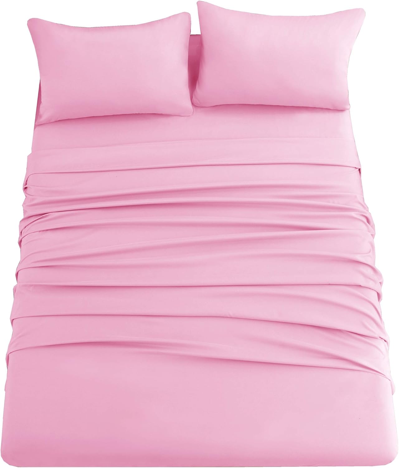 Ghooss Pink Bed Sheet Set with Deep Pocket,Super Soft Microfiber Bedding-Breathable,Warm,Wrinkle,Fade Free,4 Piece Bedding Sheet Sets(Queen,Pink)