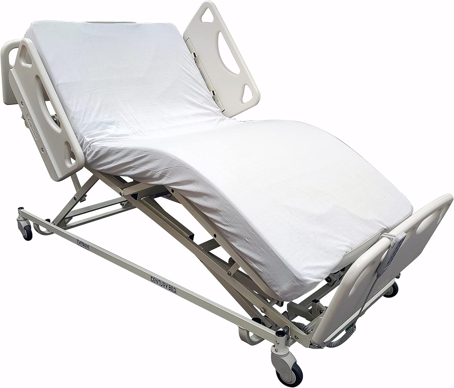 Century Hospital Bed, 5 Function Full Electric Long Term Care Low Bed with High Density Foam Mattress & Half Rail Package (36" W x 80" L) 600lbs Weight Limit