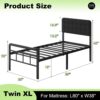 16 Inch Twin XL Bed Frames with Upholstered Headboard and Metal Footboard, XL Twin Platform Bed Frame with Metal Slat Support, No Box Spring Needed, Noise Free, Black - Image 2