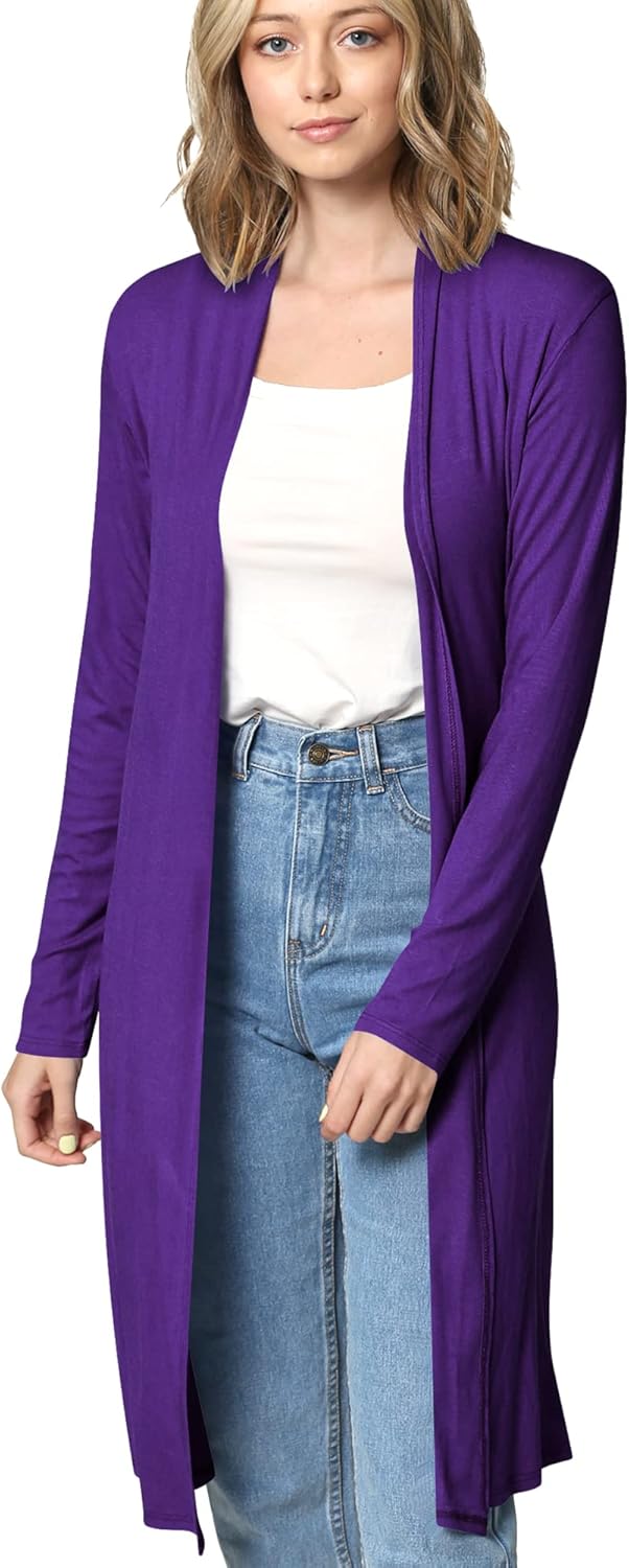 Made By Johnny Women's Solid Long Sleeve Open Front Drape Long Cardigan Duster - Comfortable & Stylish Outerwear