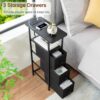 Narrow End Tables Living Room Set of 2 with Charging Station, Skinny Side Table with Fabric Drawers, Slim Nightstand for Bedroom, Small Spaces, Couch, Black, HETNDP03BK - Image 8