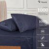 URBANHUT 1000 Thread Count Queen Sheet Set Egyptian Cotton Sheets, Long Staple Soft & Breathable, 4 Pc Bed Sheet Sets for Queen Size Bed, Luxury Hotel Sateen Sheets Fits 16" Deep Pocket - Navy Blue - Image 2