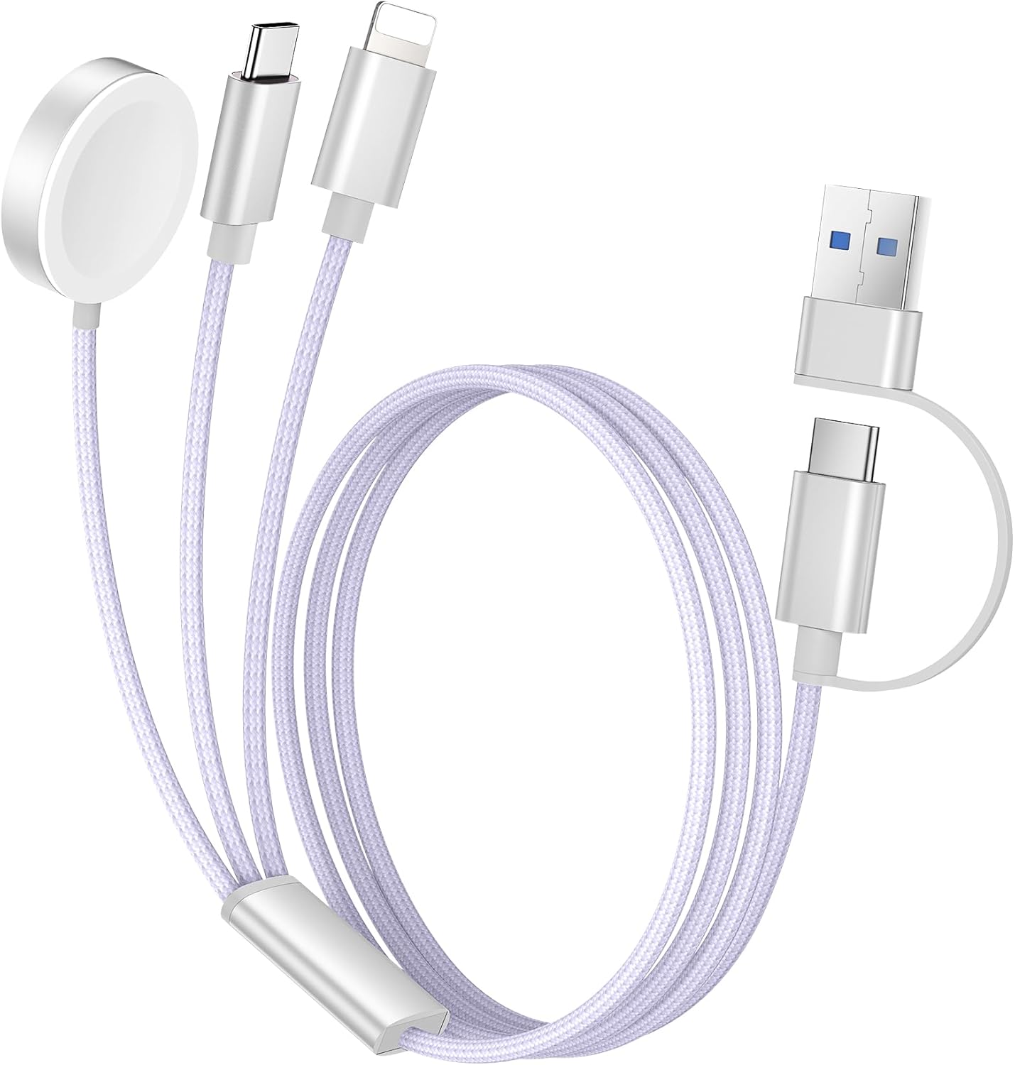 Temdan for Apple Watch Charger,3 in 2 USB C Cable for iPhone 16 Charger/Type C/Lightning Multi Charging Cable Travel Essentials Designed for iWatch Ultra/SE/10-1&iPhone 16-12-Purple