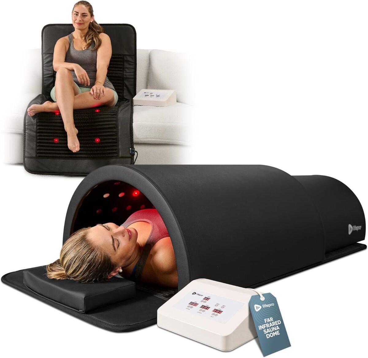 LifePro Far Infrared Sauna Dome with Near Infrared Mat & Red Light Therapy - Heated Detox, Circulation, and Therapeutic Stones for Home Relaxation