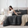 Sasttie Queen Comforter Set, 7 Pieces Bed in a Bag Queen, Complete Bedding Set Includes Grey Comforter, Flat Sheet, Fitted Sheet, Pillowcases and Pillow Shams, Dark Grey - Image 7