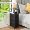 Narrow End Tables Living Room Set of 2 with Charging Station, Skinny Side Table with Fabric Drawers, Slim Nightstand for Bedroom, Small Spaces, Couch, Black, HETNDP03BK - Image 7