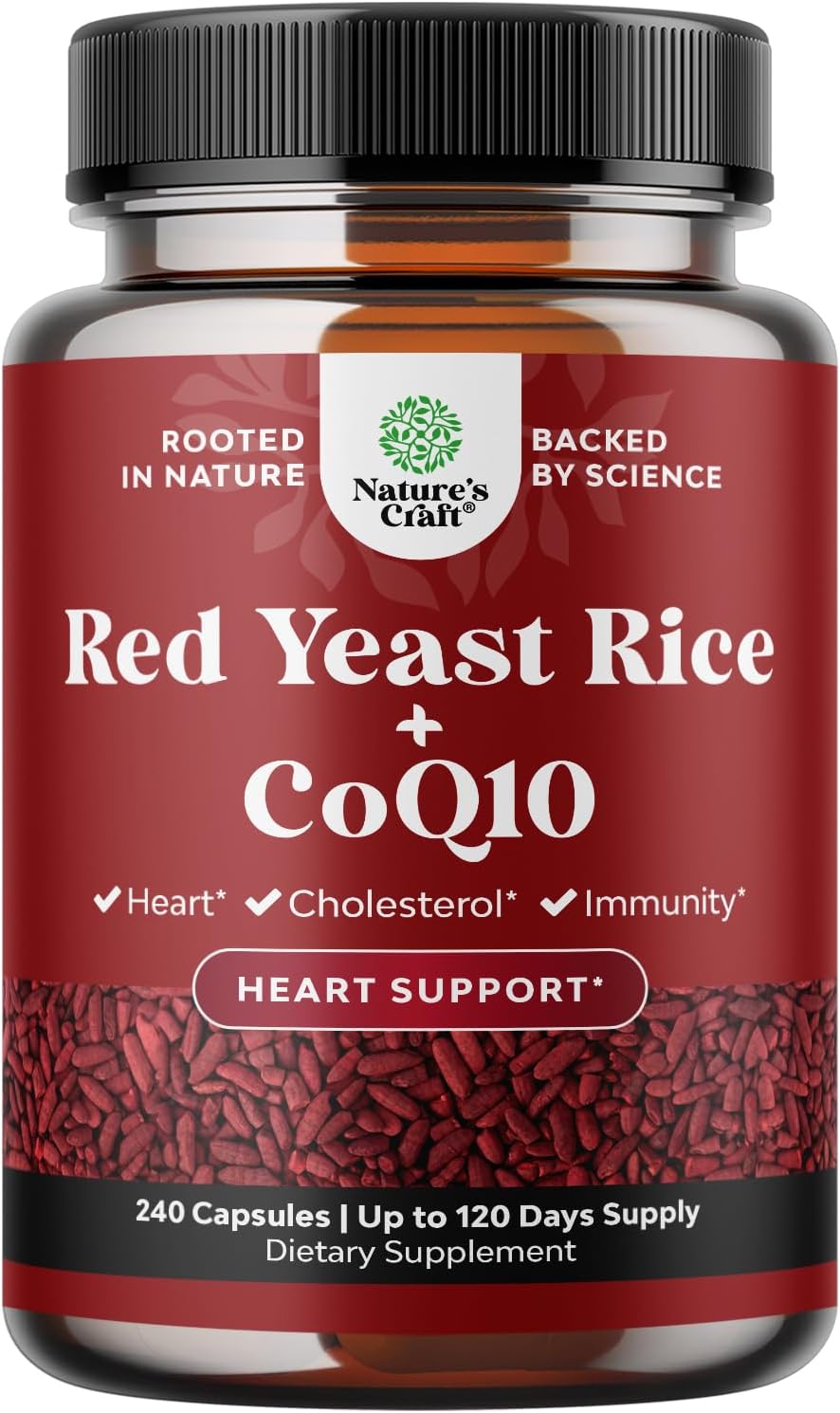 Red Yeast Rice with CoQ10 Supplement - Advanced Healthy Heart Formula for Men & Women - Extra Strength Capsule with 1200 mg per Serving - Vegan & Non-GMO - 240 Count