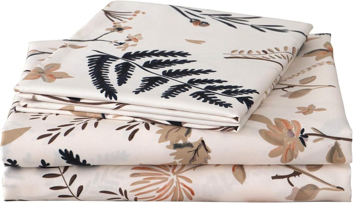 JSD Boho Floral Printed Sheet Set Queen Size 4 Piece, Soft Botanical Pattern Microfiber Sheets Extra Deep Pocket