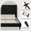 Feonase Queen Bed Frame with Charging Station, Upholstered Platform Bed Frame with Wingback Storage Headboard, Solid Wood Slats Support, No Box Spring Needed, Black - Image 7