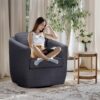 COLAMY Swivel Accent Chair, Round Upholstered Swivel Barrel Armchair Metal Base Fabric Chair Modern No Assembly Sofa Chair for Living Room Bedroom Reading Apartment Nursery,Dark Gray(2pc) - Image 7