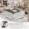 JXQTLINGMU Farmhouse Lift Top Coffee Table with Storage, 36" Wood Square Center Table with Large Hidden Compartment, Rustic Lift Tabletop Dining Table for Home Living Room, White - Image 3