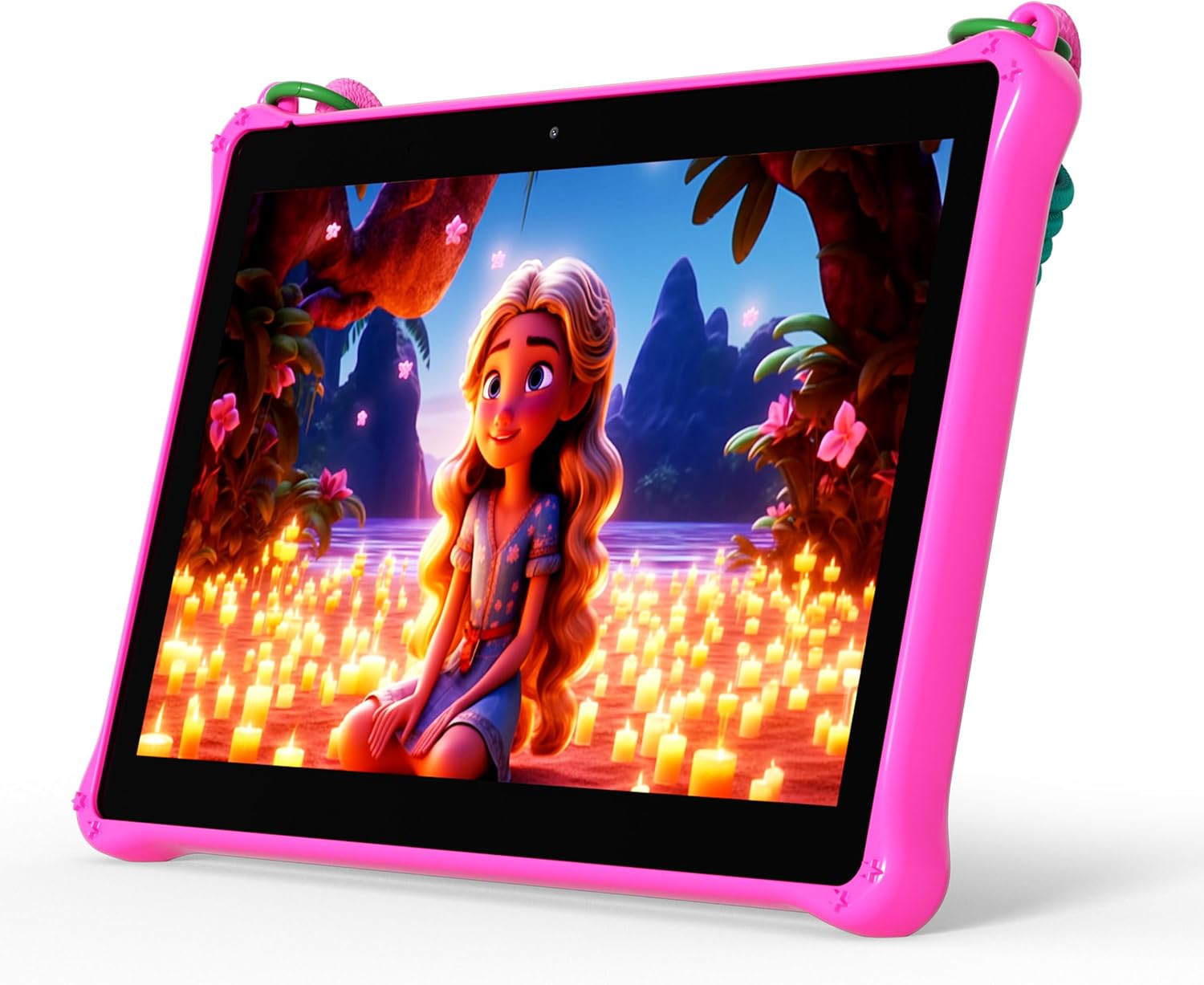PRITOM 10 inch Kids Tablet Android 13 Tablet with Lanyard 64GB, Quad-Core, HD IPS Display, WiFi, Dual Camera, Toddler Tablet for Kids Age 3+ (Pink)